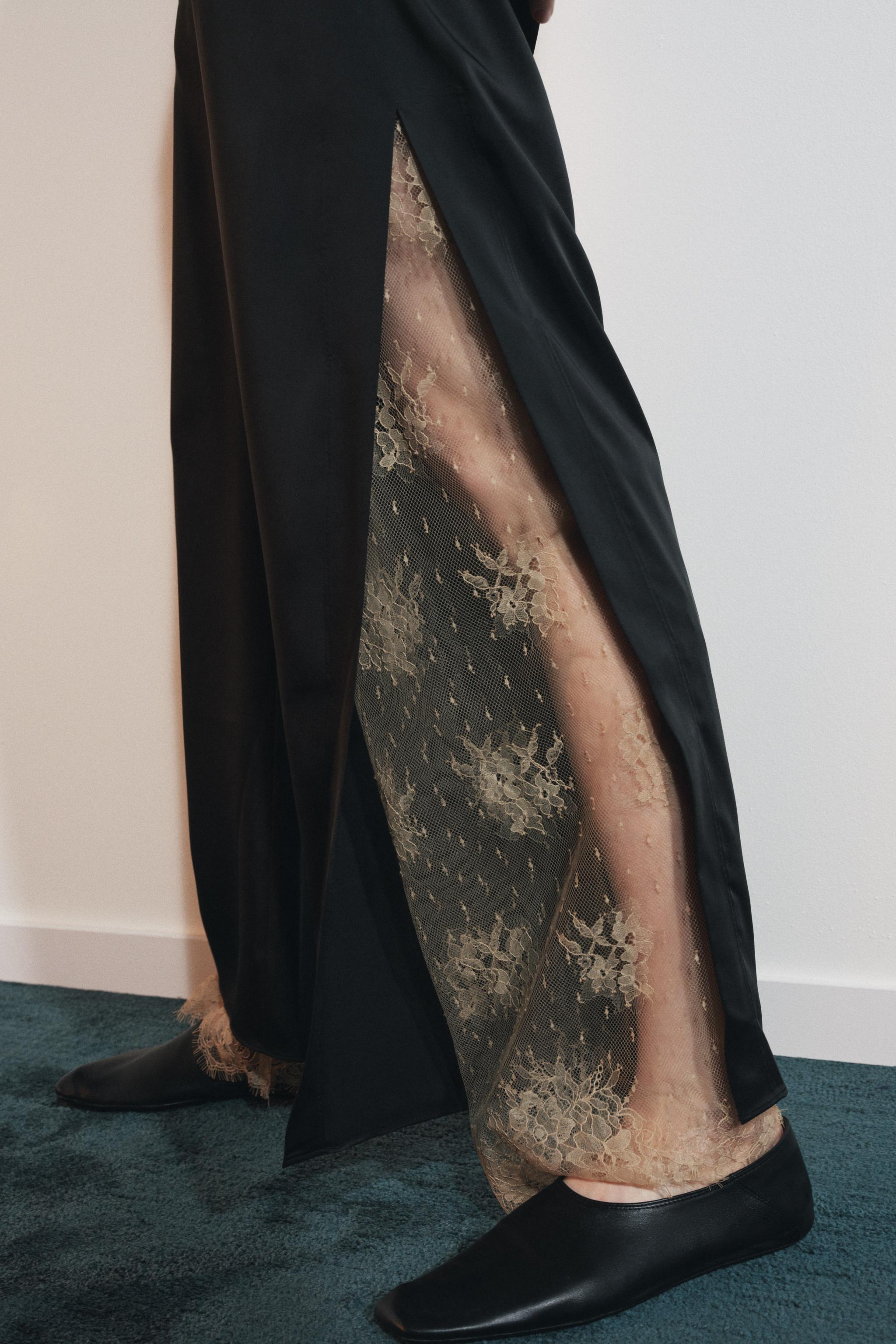 SATIN EFFECT PANTS WITH LACE VENTS